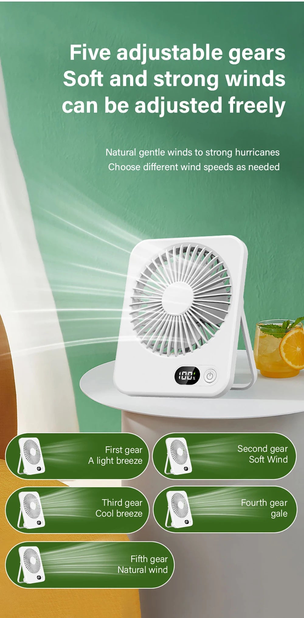 Mini Ventilador de Escritorio USB Recargable Silencioso