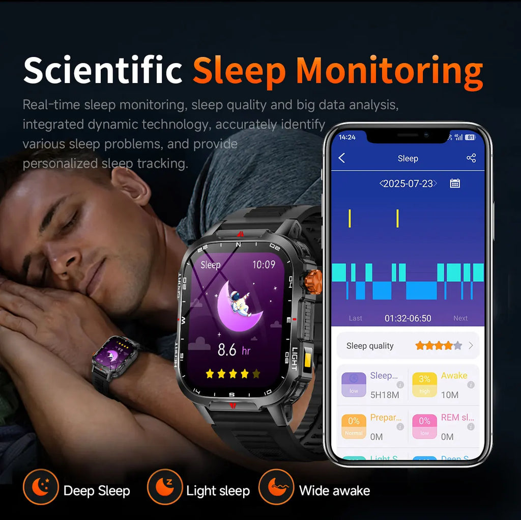 Reloj inteligente de gran tamaño para hombre, iluminación militar para exteriores, batería de 1100Mah, rastreador de Fitness GPS, reloj inteligente de ritmo cardíaco resistente al agua y 10ATM