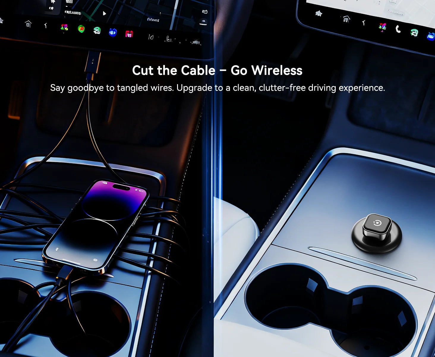Dongle inalámbrico CarPlay y Android Auto 2 en 1, conexión automática rápida, Plug & Play compacto para iPhone Android, USB A/USB-C sin retardo