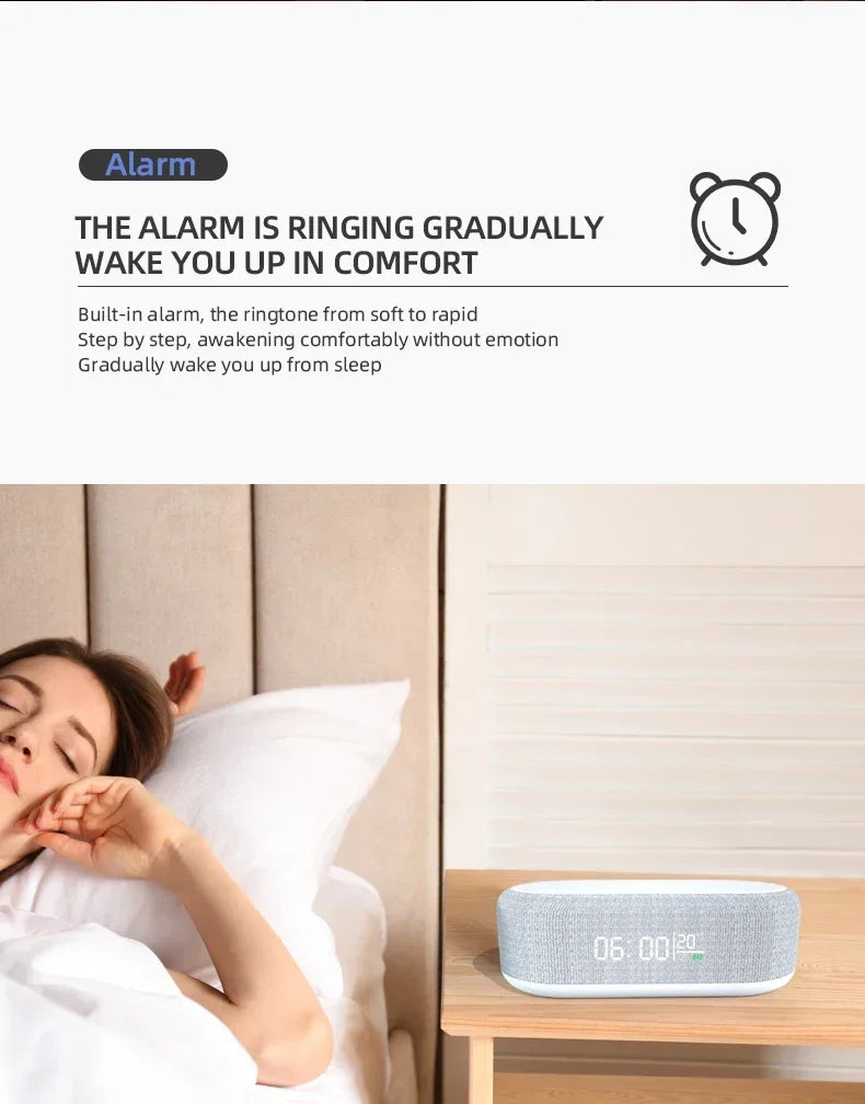 Base de Carga Inalámbrica con Alarma, Lámpara de Noche, Reloj de Escritorio y Termómetro para iPhone 17, 16, 15, 14, 13, con Carga Rápida