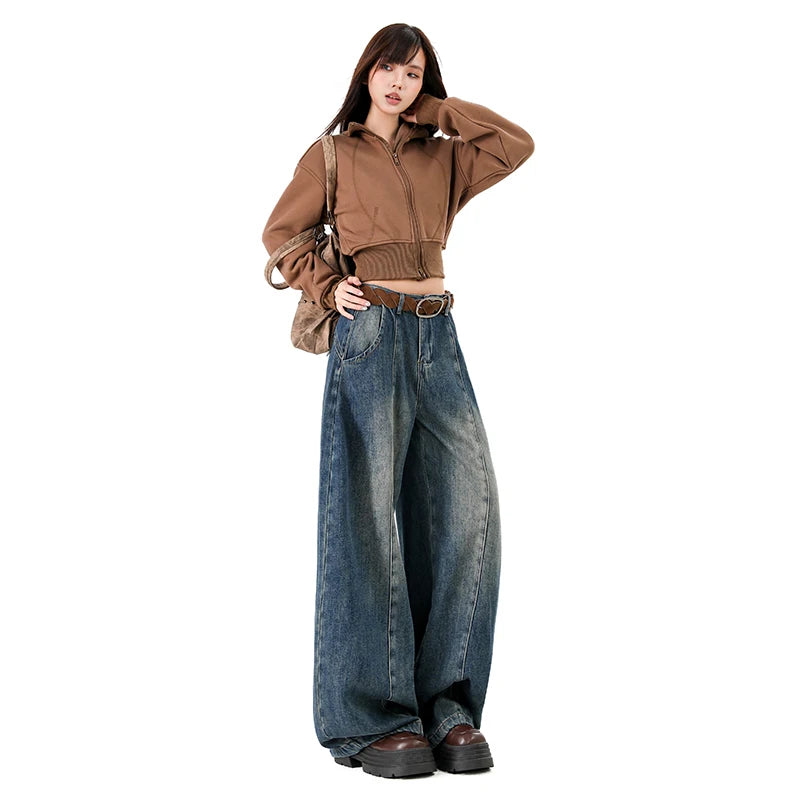 Pantalones Vaqueros Holgados Retro para Mujer, Corte Recto con Forro de Felpa