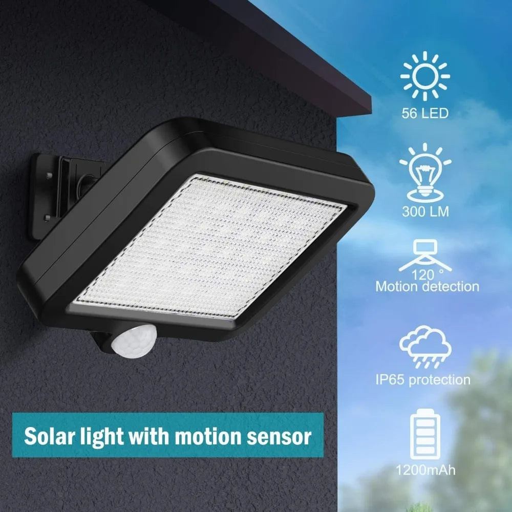Luz Solar 56 LED Exterior con Sensor de Movimiento y Cable 5m
