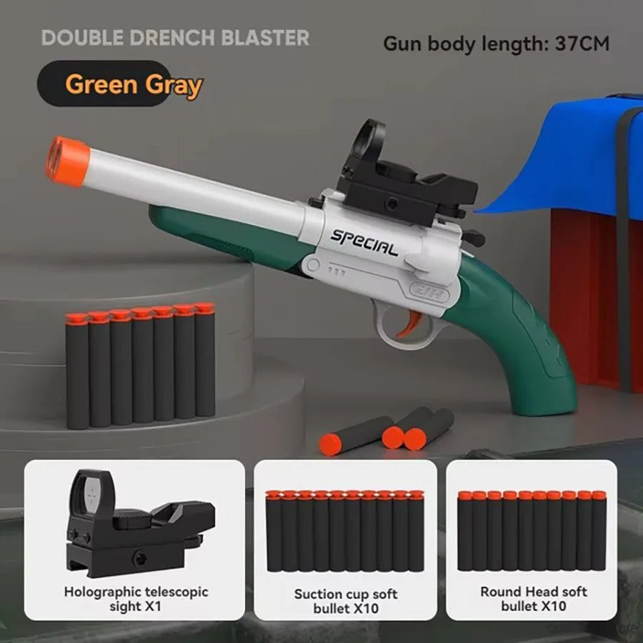 Pistolas de juguete de bala blanda Manual S686 de doble cañón, dardos de espuma, modelo de disparo seguro de plástico, juguetes para niños, juegos para niños