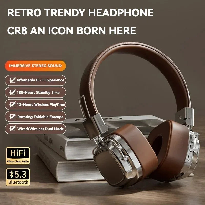 Auriculares Bluetooth 5.3 Retro Plegables Batería Larga