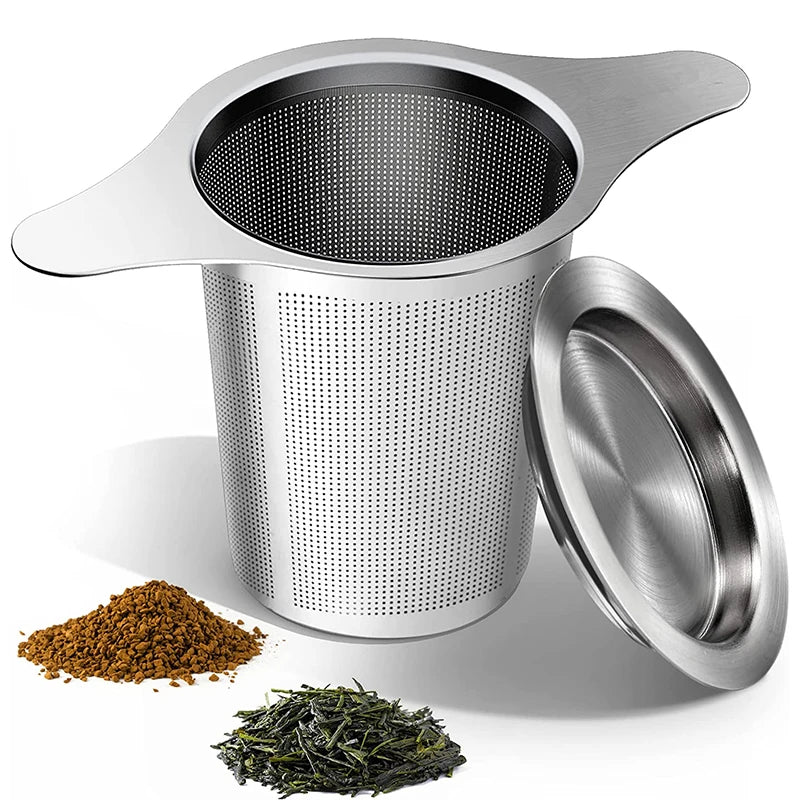 LMETJMA-colador de malla para infusor de té de acero inoxidable, con asas dobles, de gran capacidad, para empare el té de hojas sueltas, JT209