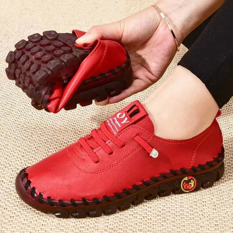 Zapatillas Mocasín de Cuero para Mujer con Cordones