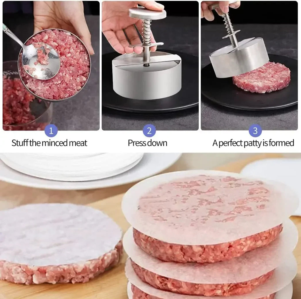 Prensa de carne para hamburguesas de acero inoxidable 304, molde para hacer hamburguesas, herramienta Manual para hacer pasteles, parrilla, carne, carne, cerdo, arroz, moldes para hacer prensa