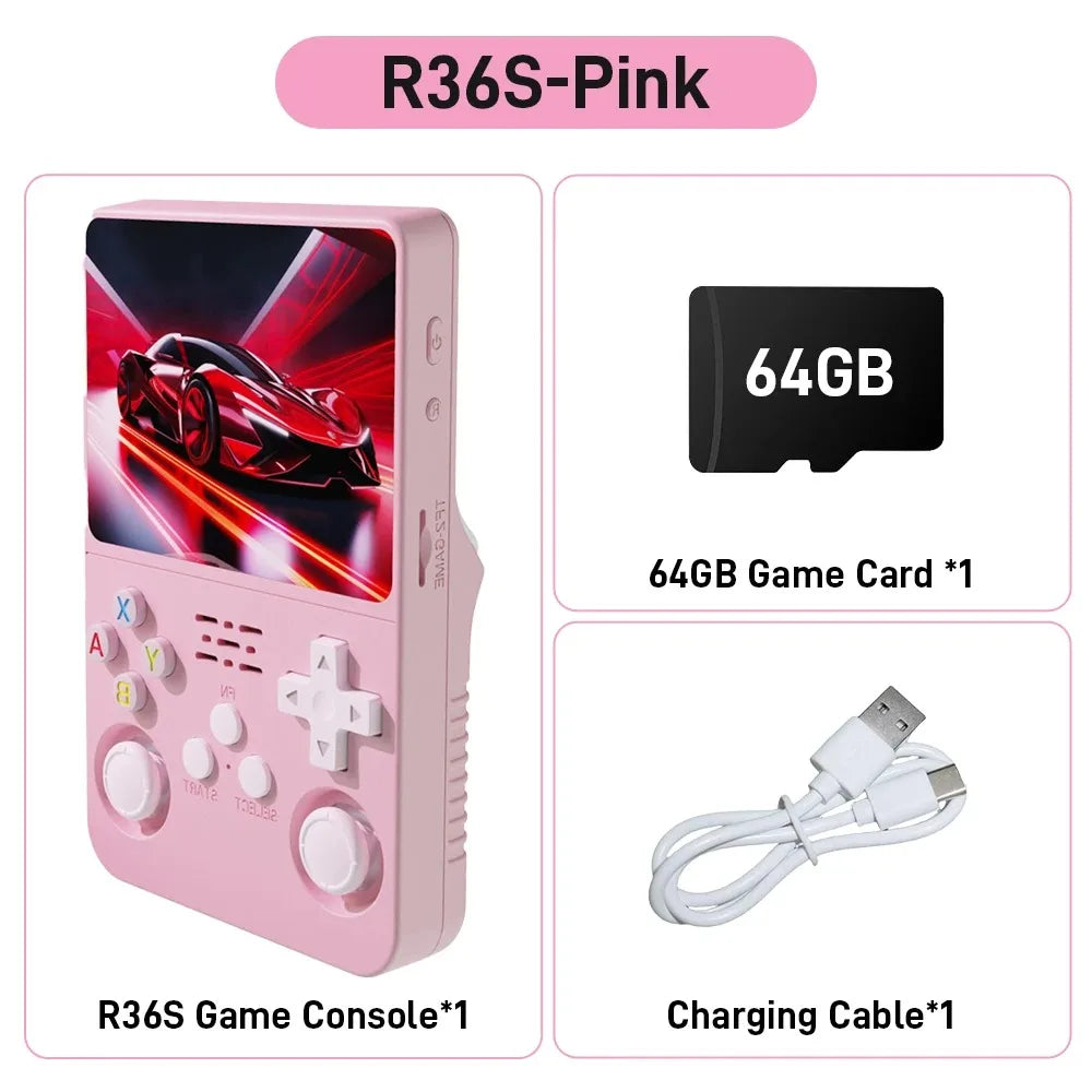 Consola de Juegos Retro R36S ARKOS, Pantalla IPS 3.5 Pulgadas, 64GB