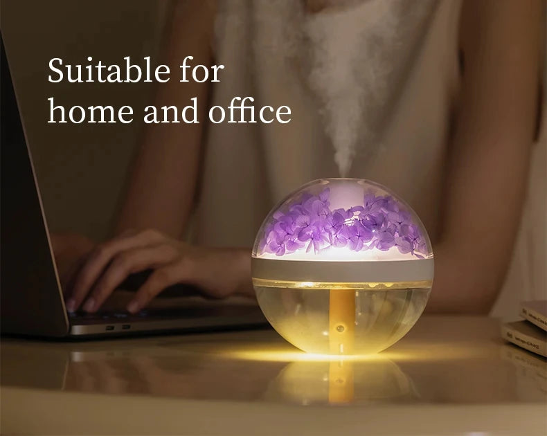 Humidificador de flores eternas, luz de ambiente, cargador de batería Dual USB, Mini difusor de flores artificiales, regalo de Festival creativo para el hogar