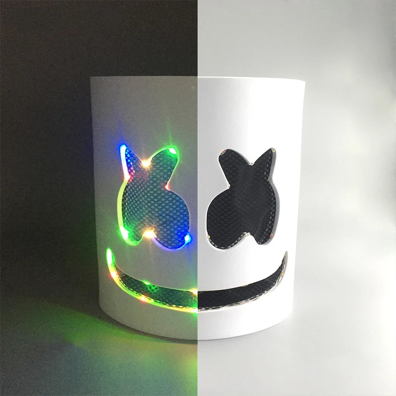Máscara brillante de DJ Marshmello, barra de baile de Hip Hop, accesorios de espectáculo en club nocturno, máscara LED DIY de malvavisco Cos, máscara de DJ Disco para hombres, Disfraz