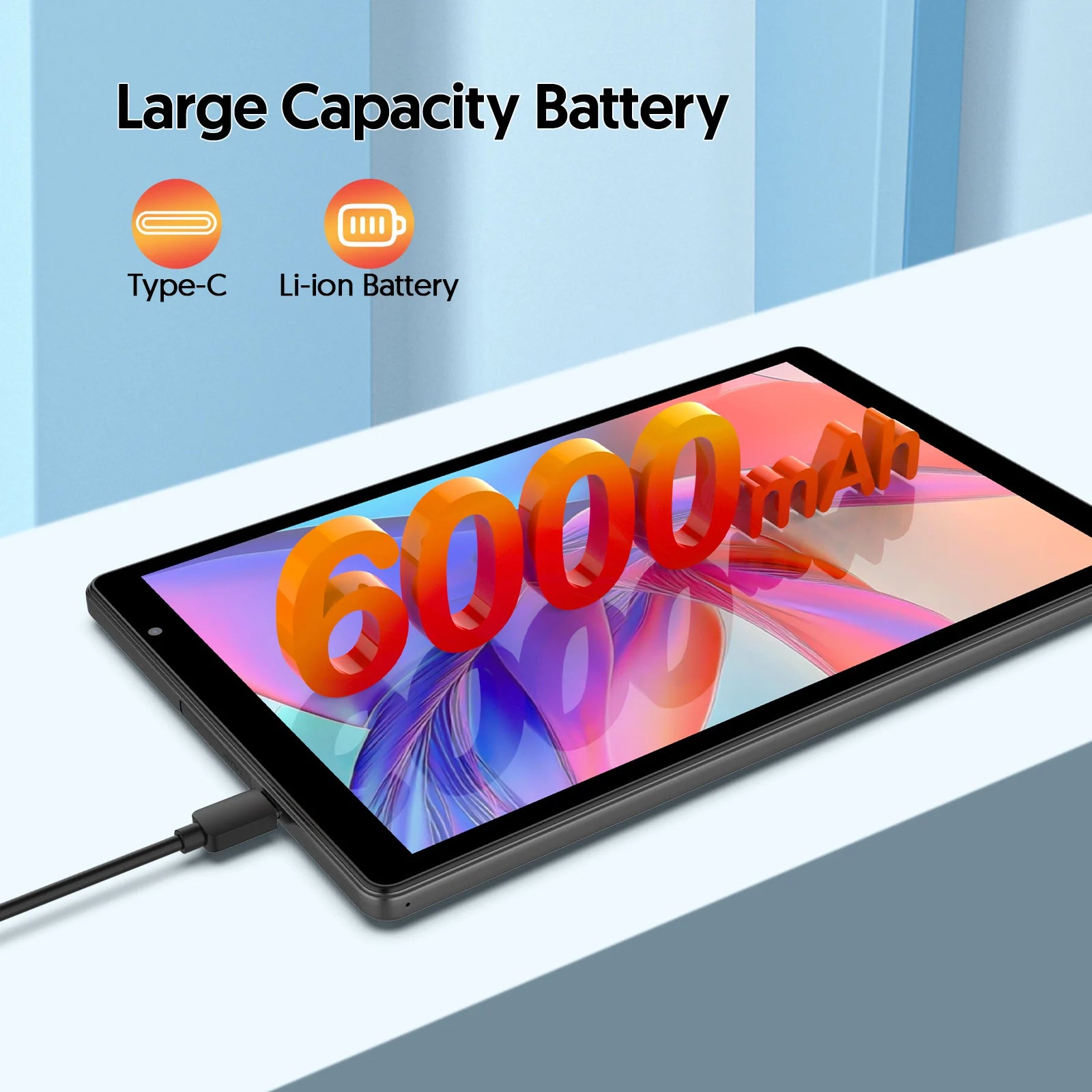 Tableta BAKEN de 10 Pulgadas |   Sistema Operativo Android 16 |   Procesador de Cinco Núcleos |   8GB de RAM (3GB + 5GB) + 32GB de ROM |   WiFi 6 |   Cámaras Duales |   6000 MAh
