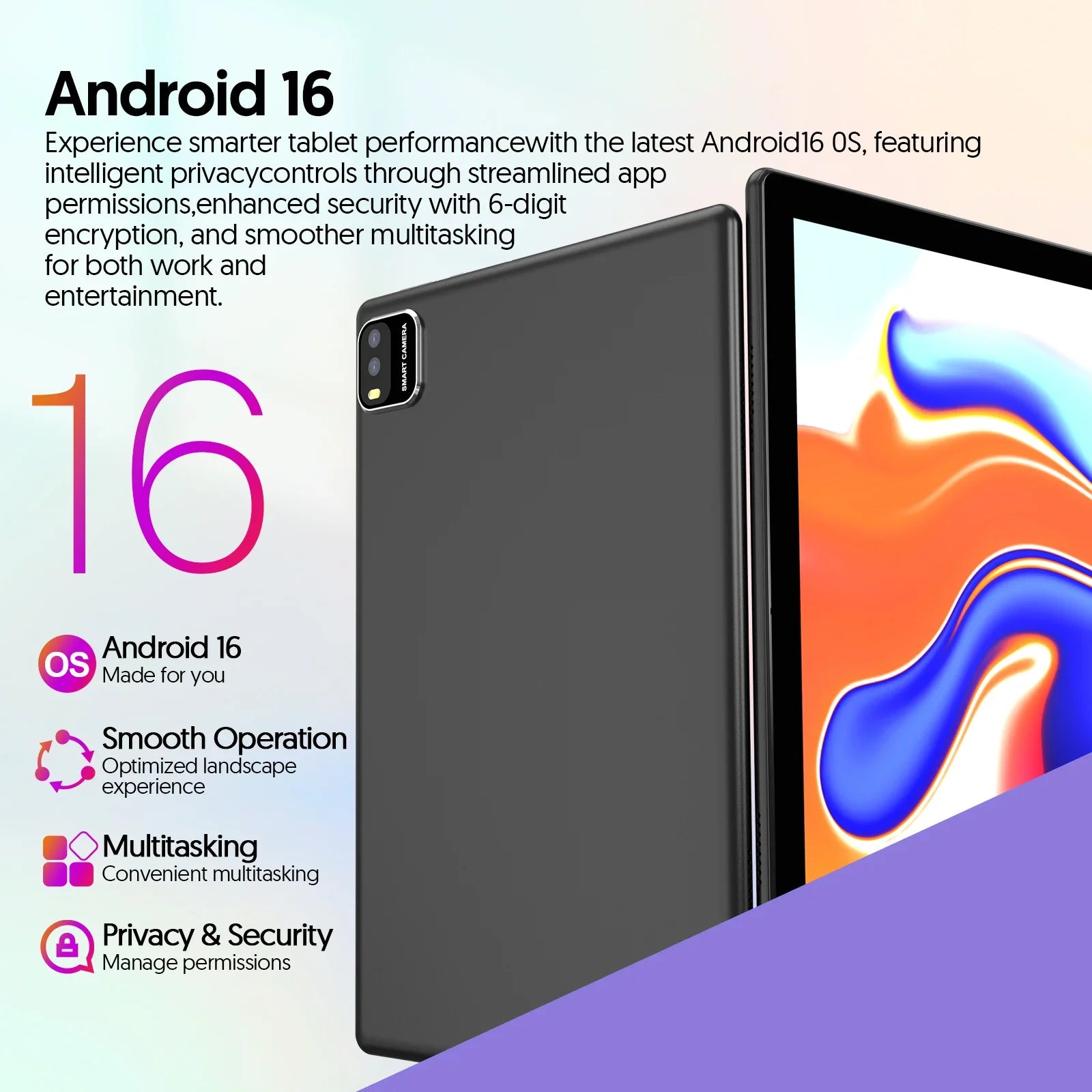 Modelo 2026 (Versión Mejorada) |   Tableta Android 16 de 10.1 Pulgadas |   Procesador de Cuatro Núcleos |   12GB (3GB + 9GB) de RAM + 64GB de ROM |   Wi-Fi 6
