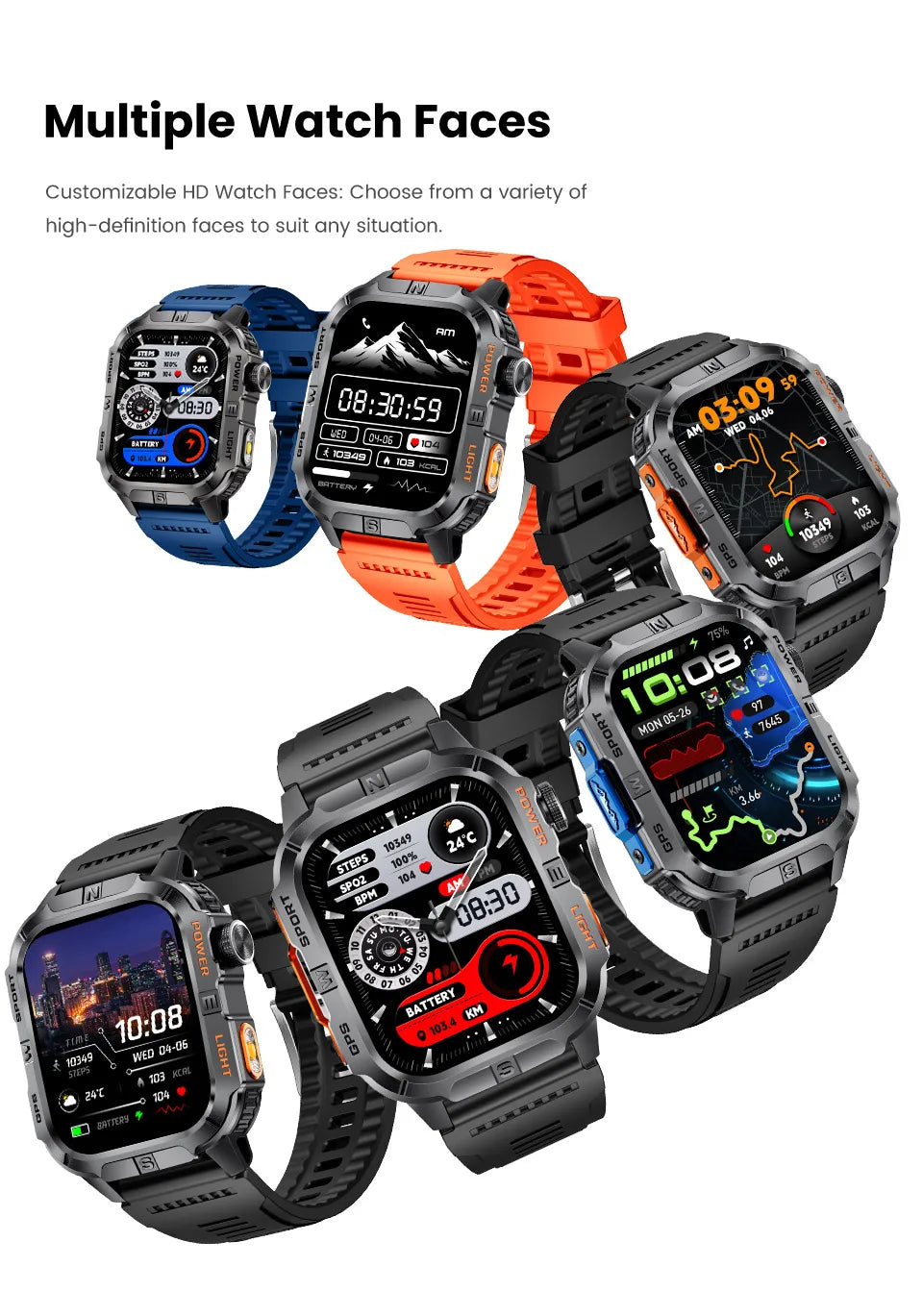Reloj Inteligente Militar con GPS, LED, Brújula e IP68
