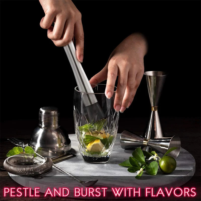 LMETJMA Muddler de cóctel de acero inoxidable de 10 pulgadas y cuchara mezcladora, juego profesional de puddler de cóctel para Bar para mojitos JT201