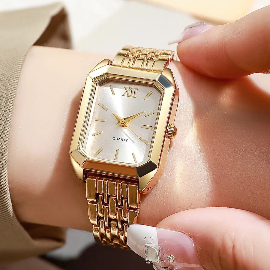 2 unids/set de reloj de cuarzo de lujo para mujer con pulsera de amor, conjunto de banda de aleación, relojes de pulsera de cuarzo para mujer de negocios, reloj femenino dorado