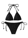2024 traje de baño Sexy de moda para mujer, conjunto de Bikinis, traje de baño triangular, ropa de playa con cordón, trajes de baño de una pieza, bikini brasileño