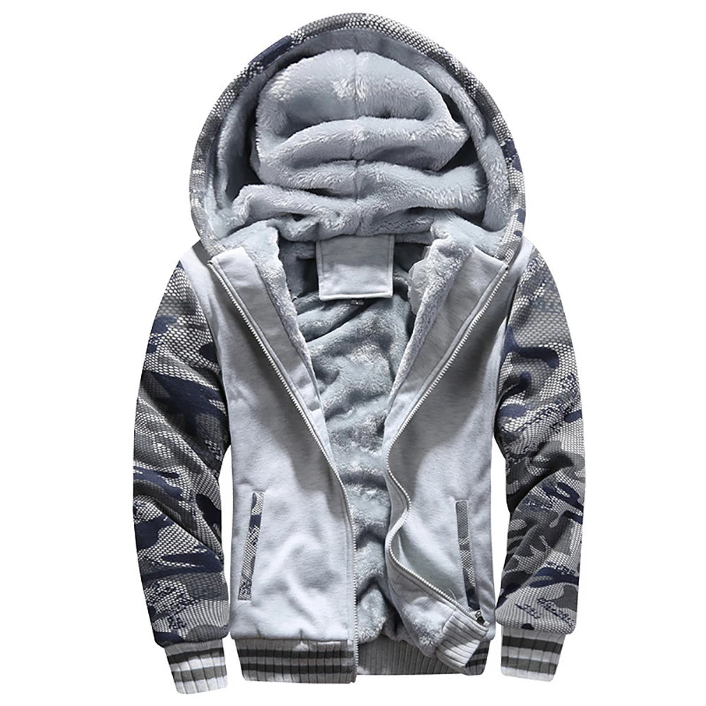 Chaqueta Gruesa con Forro Polar para Hombre, Capucha y Cremallera