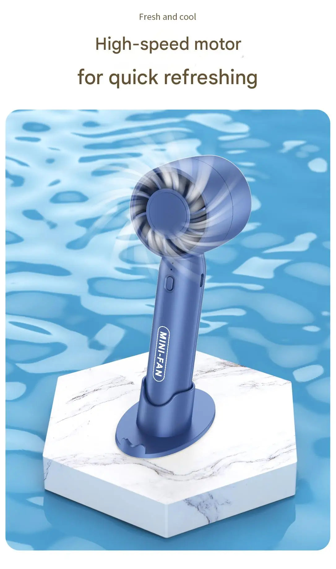 Turbo ventilador pequeño de mano con carga USB, mini soporte de escritorio ligero portátil para exteriores con batería de larga duración