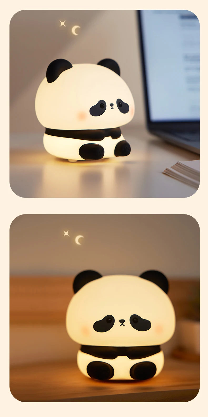 Luz LED nocturna de Panda, bonita luz nocturna de silicona, lámpara de noche táctil recargable por USB, lámpara de sincronización para dormitorio, decoración, regalo para niños
