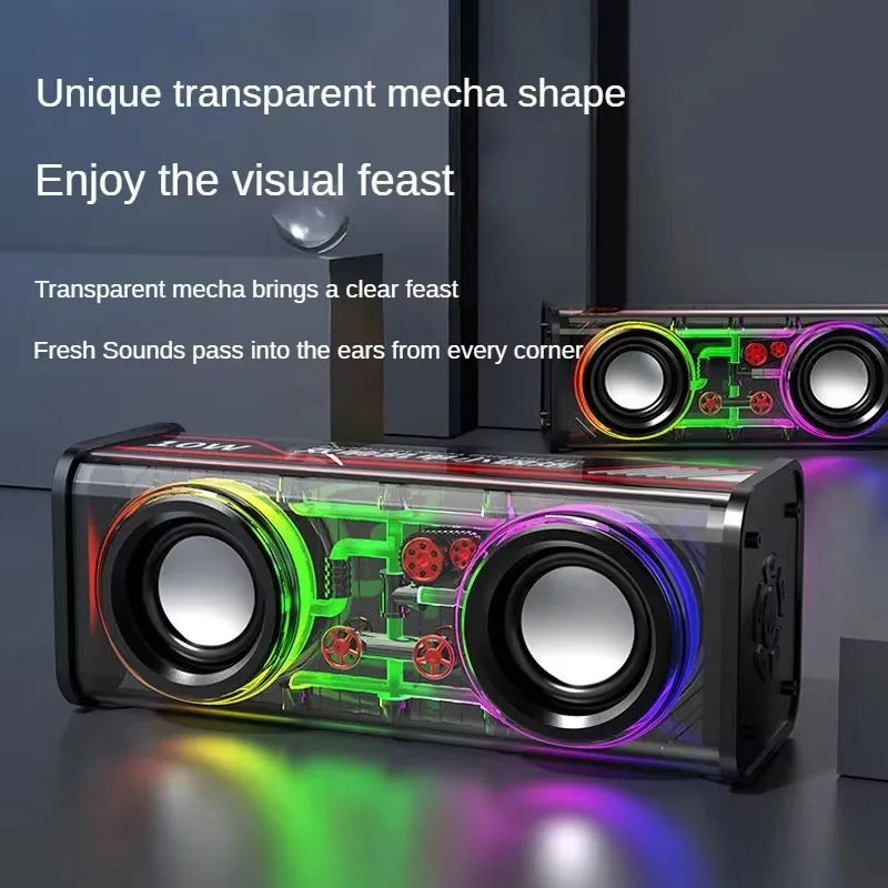 Altavoces Mecha transparentes V8, Bluetooth 5,0, inalámbricos, diafragma de contrabajo, Subwoofer, música, TWS, luz RGB, Mini altavoz de fiesta