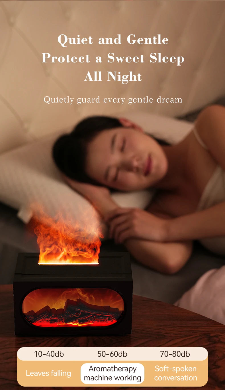 Difusor de aroma para chimenea con luz ambiental de llama, protección de apagado sin agua, salida de niebla fina y grande, humidificación silenciosa