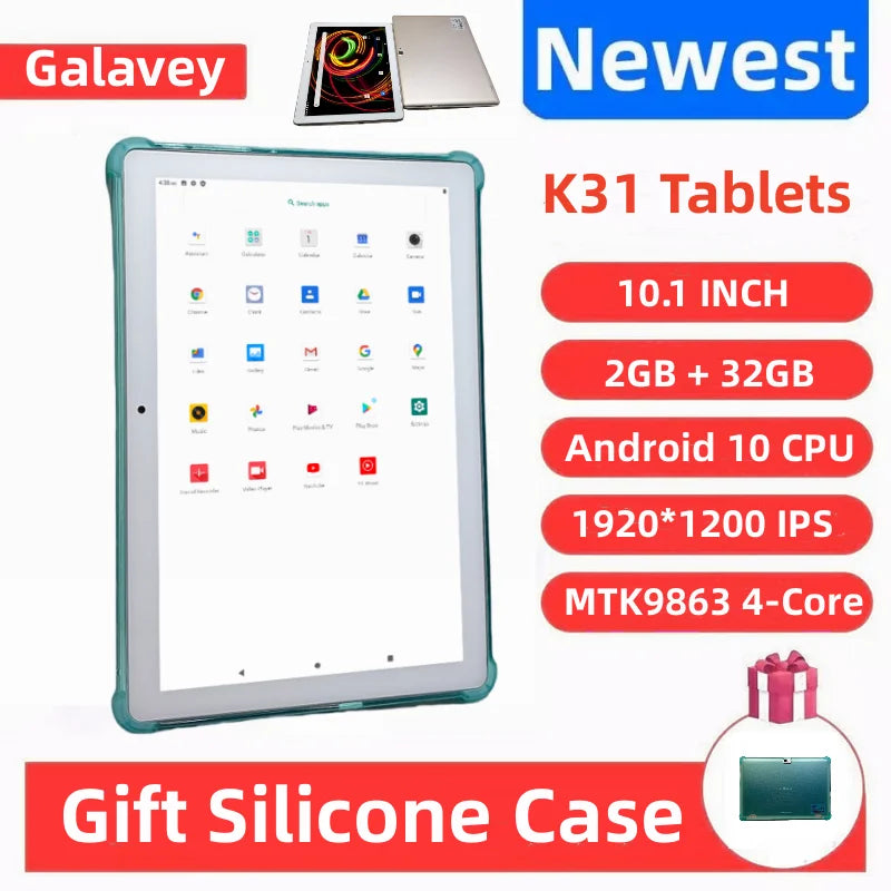 K31 Android 10 tabletas PC 10,1 pulgadas MTK9863 CPU de cuatro núcleos resolución IPS 1920*1200 tipo C 6000mAh funda de silicona de regalo
