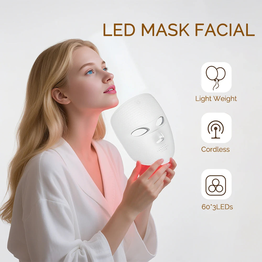 Máscara LED inalámbrica, máscara facial LED de 7 colores, máquina de máscara de belleza para rejuvenecimiento antienvejecimiento reafirmante de la piel con fotones