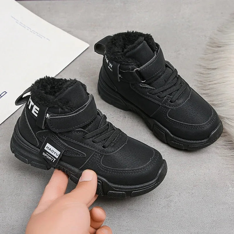 2025 nuevas botas de invierno para niños, además de Cachemira, botas de nieve gruesas y cálidas, botas antideslizantes de moda para niñas, zapatos para estudiantes al aire libre