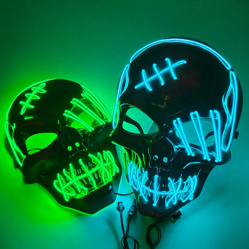 Máscara de calavera de terror brillante, máscara luminosa LED aterradora para Halloween, máscara de diablo brillante para decoración de casa embrujada, accesorios de cosplay