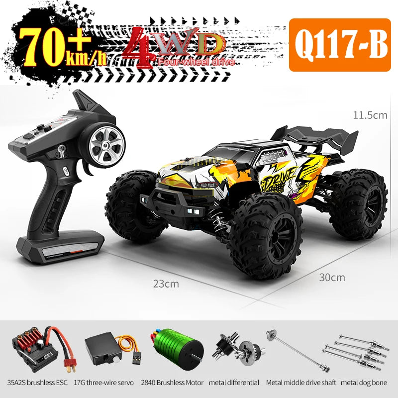 Coche RC Todoterreno 1:16 4WD sin Escobillas, 70 KM/H con Luces LED