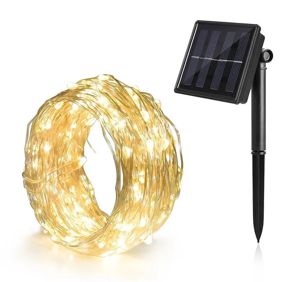 Guirnalda de luces LED solares impermeables para jardín navideño