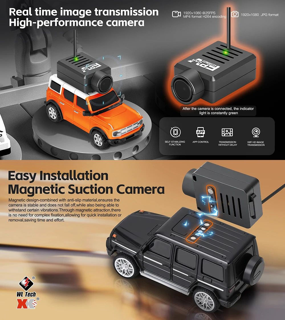 Mini Auto RC WLtoys 1:64 con Cámara HD 720P 2.4G