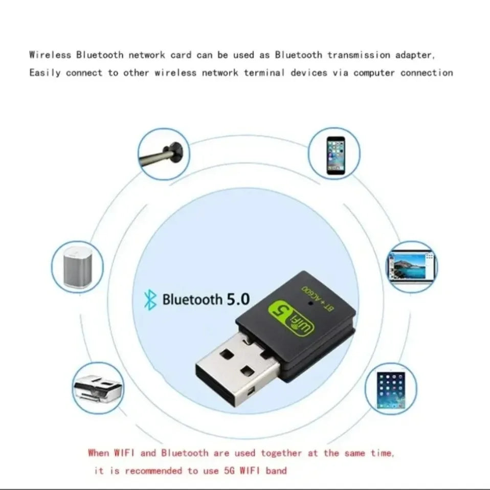 Adaptador USB WiFi Bluetooth de 600Mbps 2 en 1 BT 4.2 de doble banda 2.4G/5GHz, tarjeta de red inalámbrica sin controlador para PC, portátil y computadora de escritorio