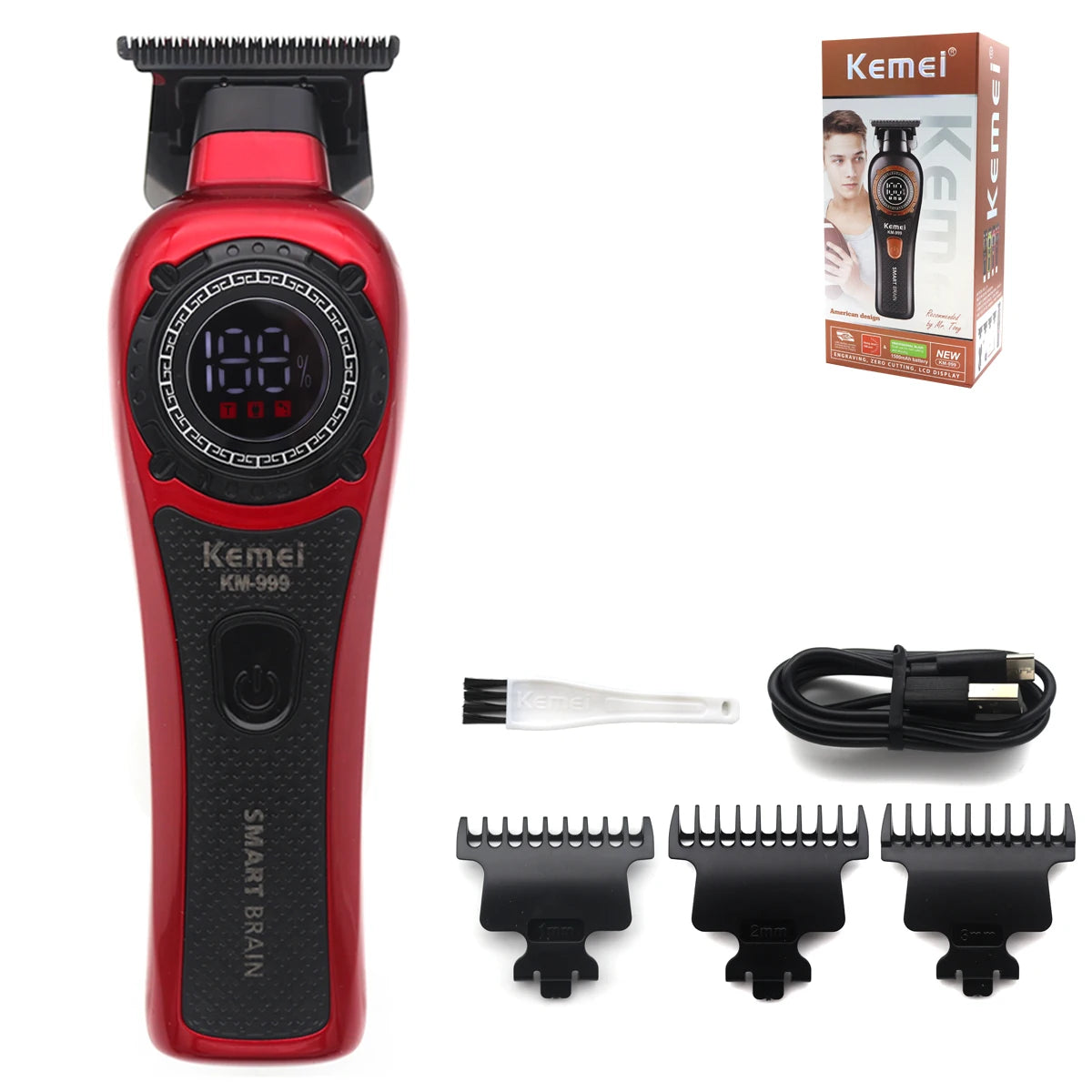Máquina de Cortar Cabello Eléctrica KM999 con Pantalla Digital, Cortadora Inalámbrica