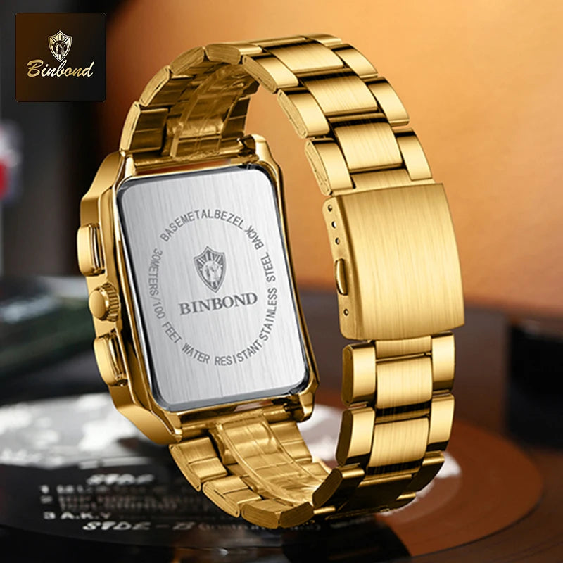 Reloj de Cuarzo Analógico de Lujo BINBOND para Hombre Esfera Cuadrada