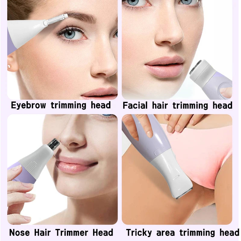 Maquinilla de afeitar 5 en 1 para mujer, depiladora corporal, recortadora de Bikini, Afeitadora eléctrica para cara, nariz, cejas, brazos, axilas y piernas