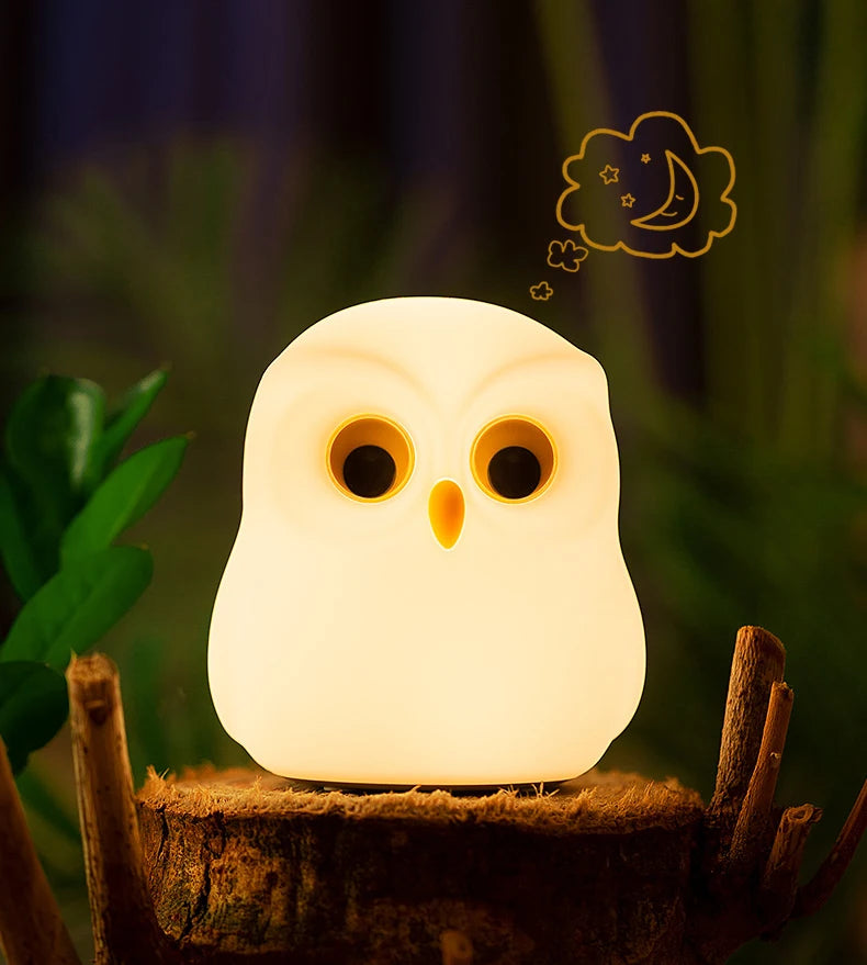 Luz nocturna de búho, bonita lámpara de noche de silicona, lámpara de ambiente RGB recargable, decoración de habitación, Animal divertido, regalo de luz nocturna para niños
