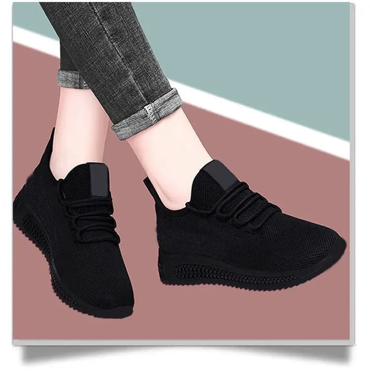 Zapatos informales con plataforma antideslizante transpirable para mujer, zapatillas coreanas para correr, zapatillas negras, otoño 2024