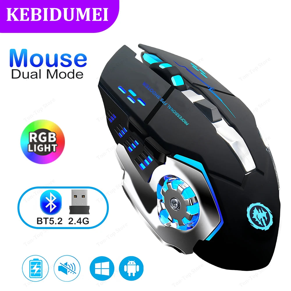 Ratón inalámbrico de 2,4G con Bluetooth, ratón retroiluminado RGB para juegos, ratón recargable, ratón silencioso de 3600 DPI para Macbook y portátil