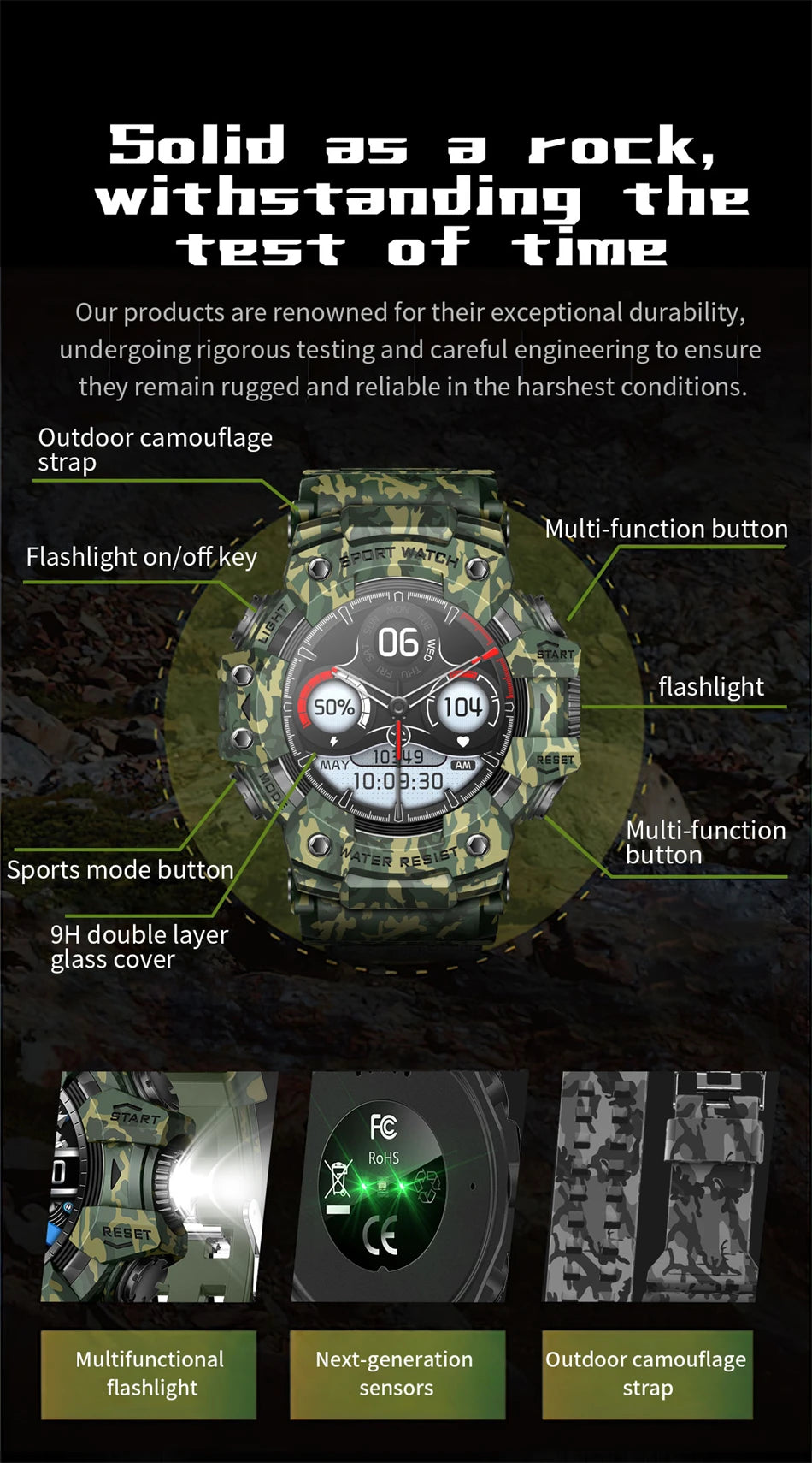 Reloj Inteligente Militar 100+ Deportes IP68