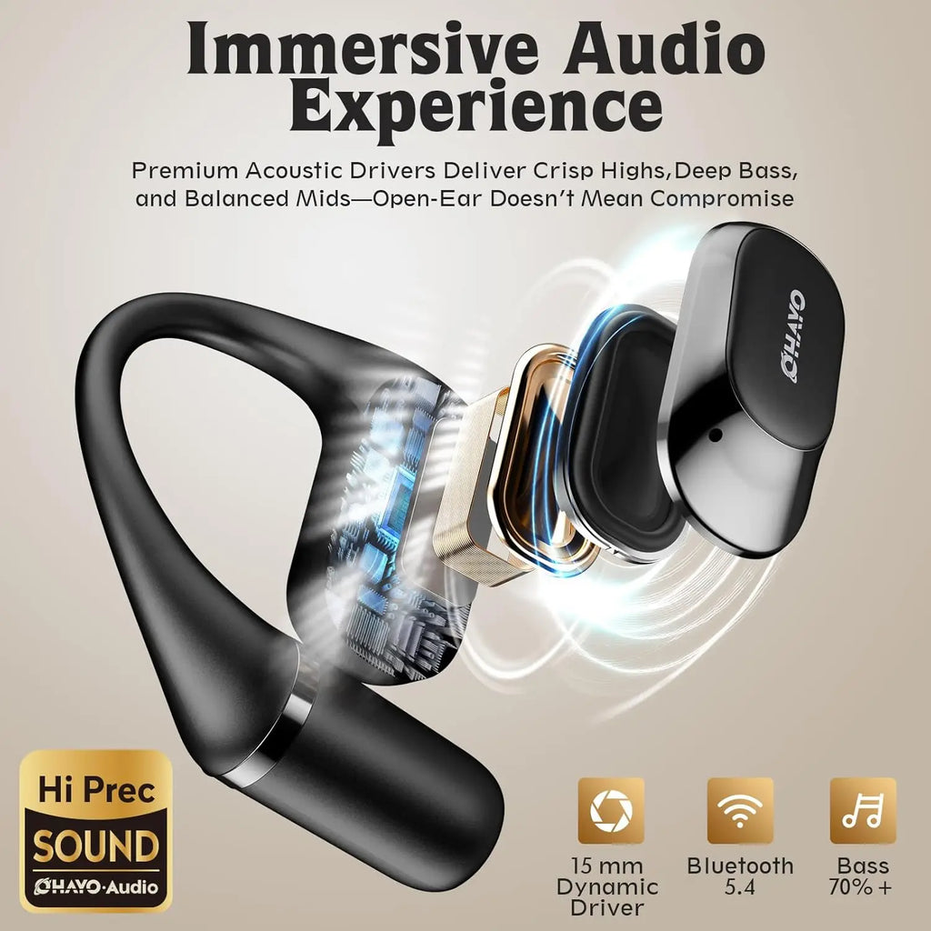 Ohayo T10 auriculares abiertos Bluetooth 5,4 auriculares inalámbricos 40 horas de reproducción TWS auriculares inalámbricos con pantalla Digital para deportes