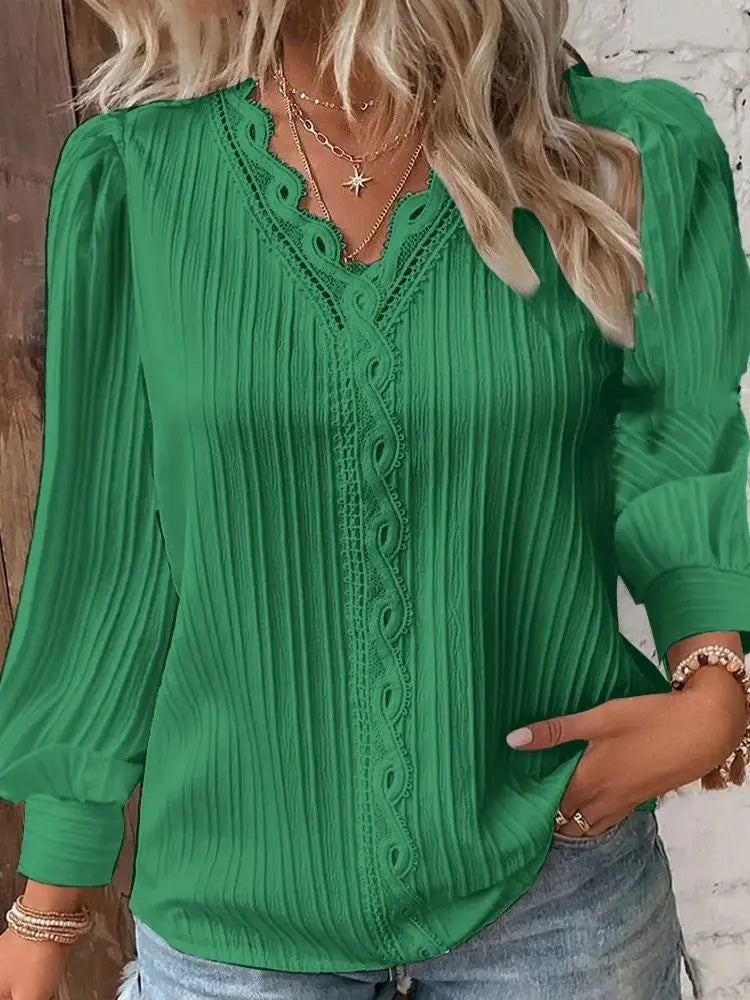 Camisa Elegante de Encaje Calado para Mujer