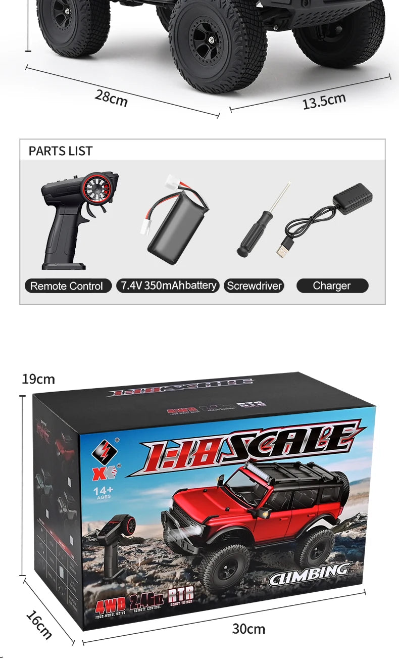 WLtoys 184023 1:18 Vehículo Todoterreno 4WD, Auto RC 2.4G RTR, Crawler Eléctrico a Control Remoto con Luces LED, Juguetes para Niños