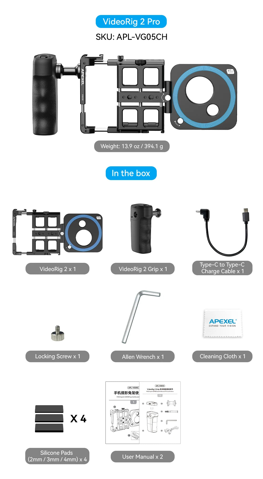 Kit de Video para Teléfono APEXEL Jaula Vlog con Estabilizador