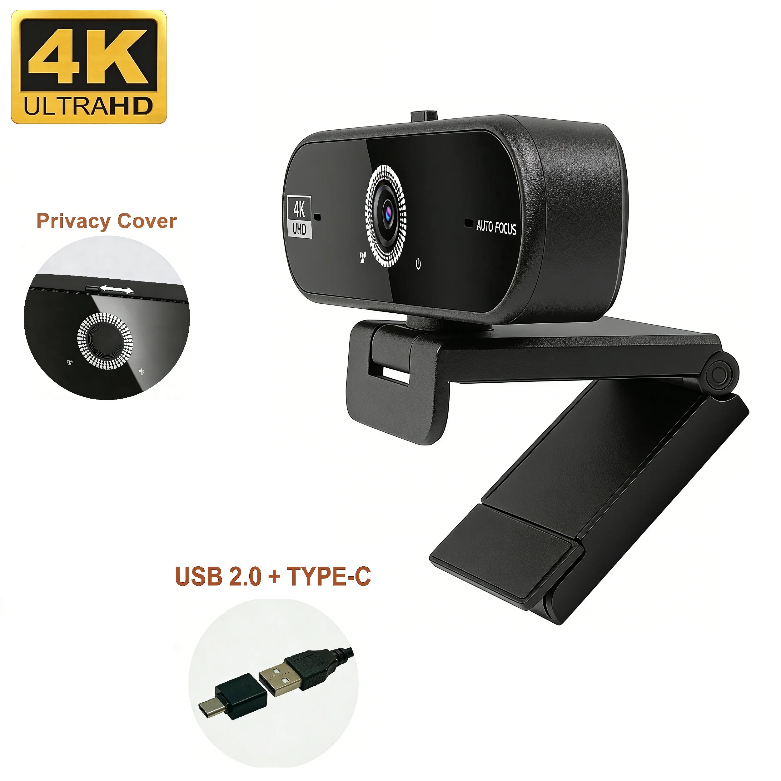 Cámara web 4K con enfoque automático y micrófono con cancelación de ruido
