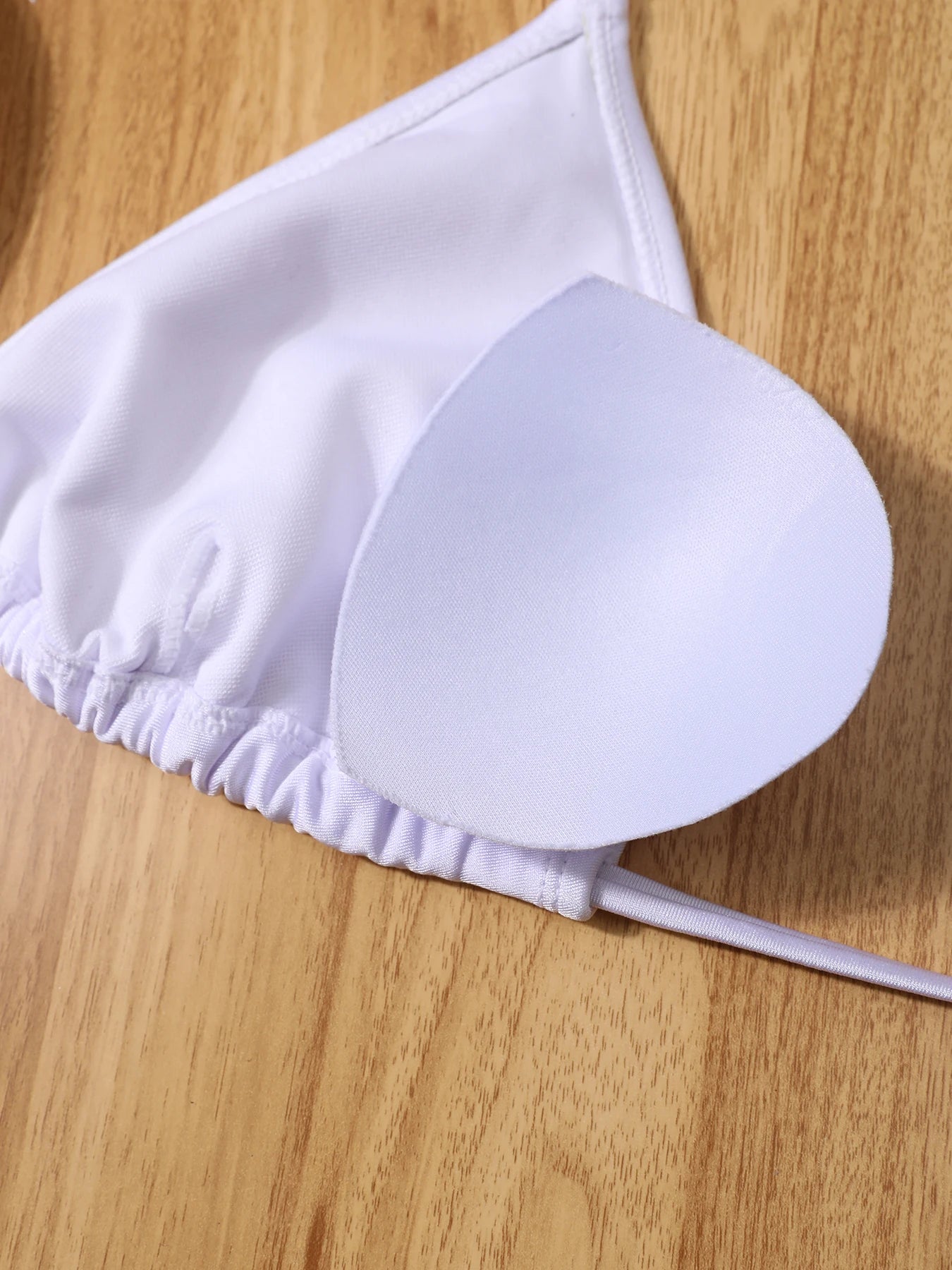 Conjunto de bikini sexy de 2 piezas para mujer, blanco puro, con tirantes finos, espalda descubierta, traje de baño con tiras finas, detalle lateral de vendaje sencillo para verano