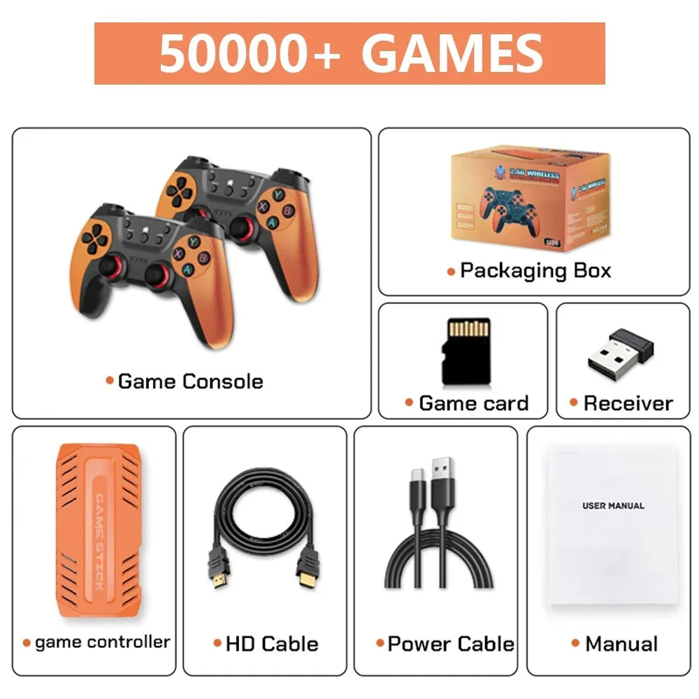U36 - Mando de Videojuegos Retro Inalámbrico, Consola de Videojuegos para el Hogar, Entretenimiento en el Hogar, Más de 50000 Juegos, 128 GB, Regalos para Niños