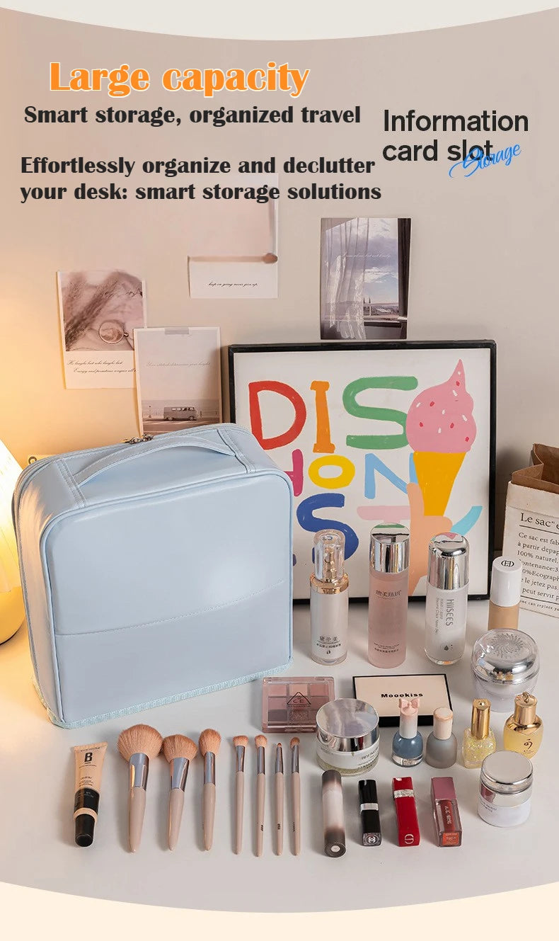 Bolsa de Maquillaje de Viaje para Mujer, Gran Capacidad, Impermeable, Organizador de Cosméticos con Abertura Amplia, Soporte para Brochas Independiente, Fácil Acceso