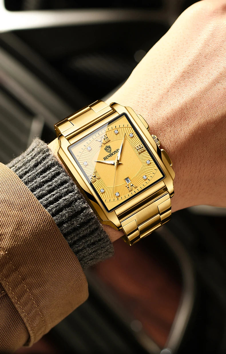 Reloj de Cuarzo Analógico de Lujo BINBOND para Hombre Esfera Cuadrada
