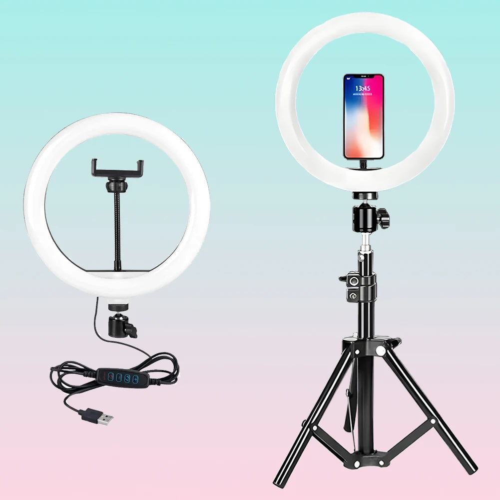 Lámpara de Belleza MYOBO de 10 Pulgadas y Kit de Trípode Plegable de 55 cm, Anillo de Luz LED Regulable para Fotografía/Vlogging/Transmisión en Vivo/Maquillaje/YouTube